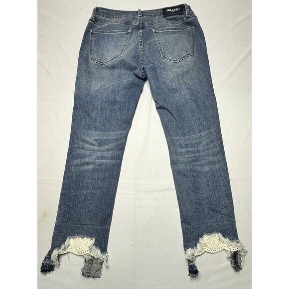 Grace In LA Women's Easy Fit Crochet Hem Blue Denim Jeans - Size 29x26.5 - Picture 2 of 9